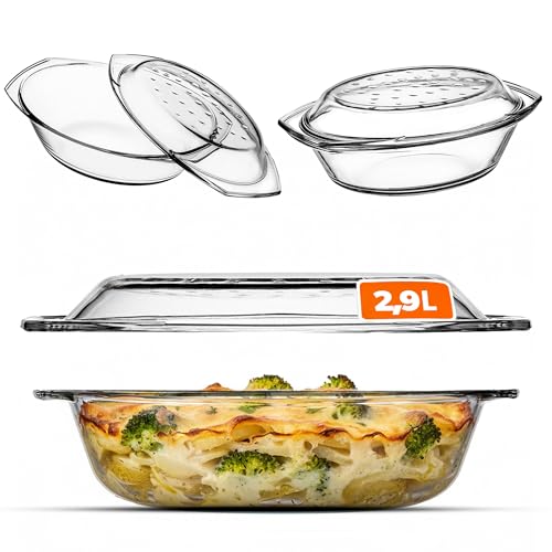 KADAX Auflaufform 2,9 L aus hitzebeständigem Glas mit Deckel &...
