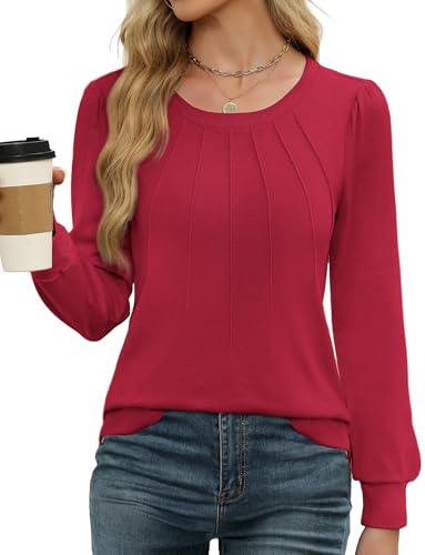 Image of WEACZZY Women Long Sleeve Shirts Crew Neck Tunic Tops Soft Casual Blouses
