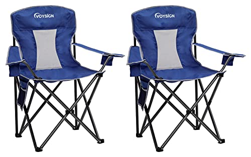 VOYSIGN Mesh Folding Camping Chairs for Adults, Oversized Portable Outdoor Chairs, Weight Capacity 325 lbs with Cup Holder, Storage Pocket, Carry Bag