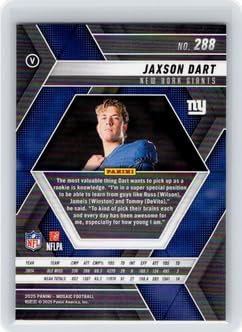 2025 Panini Mosaic Jaxson Dart #288 New York Giants Rookie RC Football Card