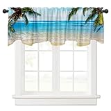 DOTOOMA 54x18 Inches Seaside Sunny Beach Ocean Waves Coconut Palm Window Treatment Valance Blue Sky Kitchen Dining Room Polyester Fabric Decorations Supplies