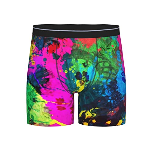 Glow in Dark Splatter Neon Mens Underwear Boxer Briefs Soft Breathable Stretch Long Leg Underpants for Men Teens