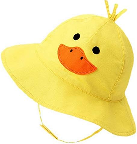 Baby Kids Cartoon Summer Sun Hat UV Protection Beach Bucket Hat W/Chin Strap Duck 6-12 Months