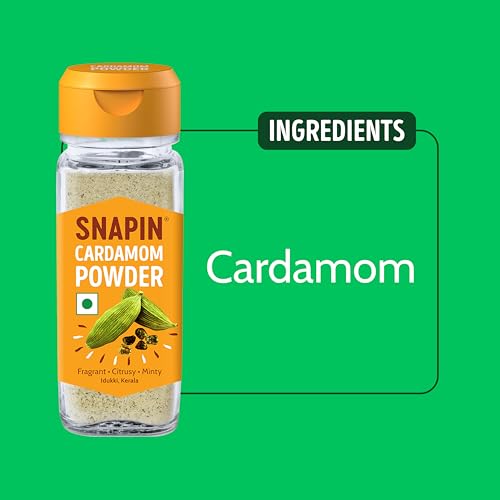 Image of SNAPIN Cardamom Powder (Elaichi) | 45g Glass Bottle | Sourced from Idukki, Kerala | Rich Aroma & Fresh Flavour | For Chai, Mithai, Baking & Desserts.