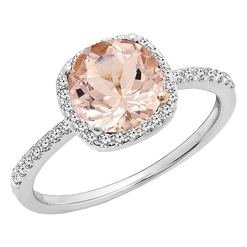 Dazzlingrock Collection 6mm Round Morganite & White Diamond Halo Engagement Ring for Women in 10K Solid Gold
