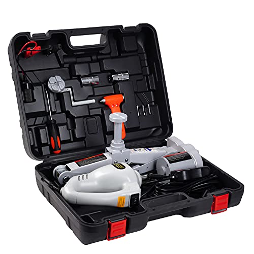 Mautyke Electric Car Jack Kit 3 Ton Scissor Jack Lift with Impact Wrench Portable Floor Jack Vehicle for Sedan SUV First Aid Kit for Car Emergency Grey