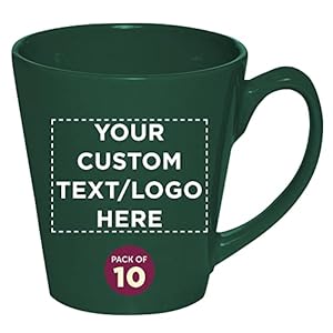 DISCOUNT PROMOS Custom Glossy Ceramic Latte Coffee Mug 12 oz. Set of 10, Personalized Bulk Pack – Perfect for Tea, Espresso, Cappuccino, Hot Cocoa – Green