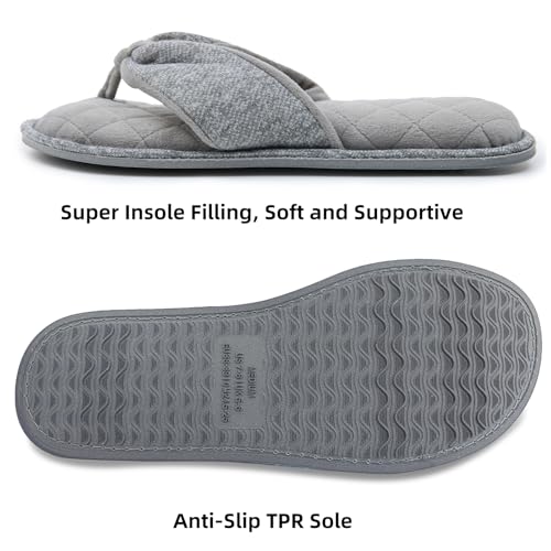 Women's Narrow House Slippers Cozy Spa Thong Flip Flops Indoor Slippers Assorted Colors Grey Velvet Lining Lightweight Open Toe2