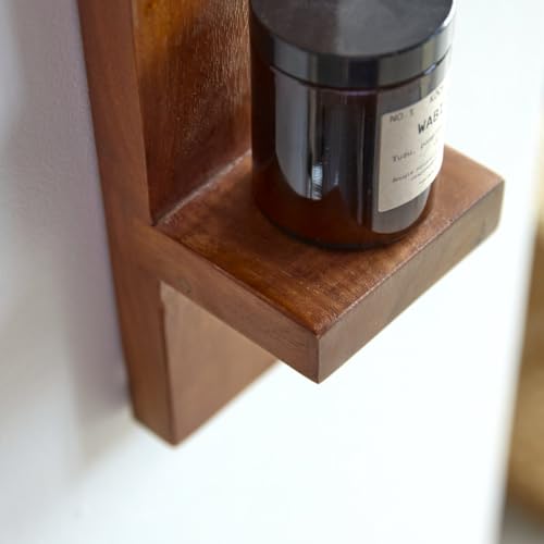 Image of 3 Years Warranty Sheesham Wood Wall Shelf for Living Room | Vertical Wall Mounted 3 Tier Storage Rack | Floating Display Shelf for Decor Plants Bathroom Essentials | Space Saving Organizer|Rosewood