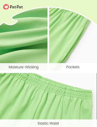 PATPAT Boys Summer Outfits Size 13-14 Years, Green Shirts And Shorts With Pockets, Crew Neck Short Sleeve Shirts Stretch Shorts 2 Piece Outfits Boys Short Sets