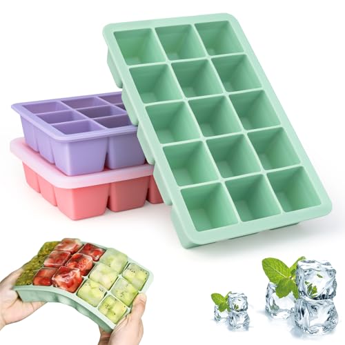 Eiswürfelform mit Deckel, 3 Stück Silikon Eiswürfelbehälter BPA Frei Eiswürfelformen Stapelbar Eiswürfel Form Eiswürfelschalen für gekühltes Wasser, Getränke, Whiskey, Cocktail, Lebensmittel