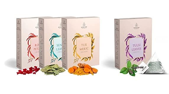 Image of Nature's Park Rose Petals Herbal Infusion+Senna Leaves (Sonamukhi)+Turmeric+Tulsi Leaves Tisane Herbal Infusion USDA Certified (Pyramid Infusion Bags 5)