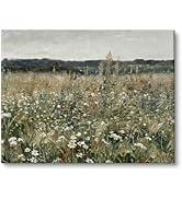 TWING Canvas Wall Art, Rustic Farmhouse Decor, Wildflower Landscape Painting, Vintage Nature Artw...