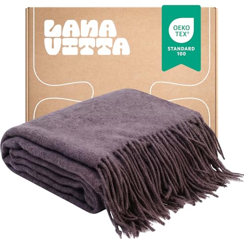 Lanavitta – Wolldecke „Melange“ – Tagesdecke und Bettüberwurf – 100 prozent Neuseeland-Wolle, Warmer Sofa-Plaid – Lila – 140x200 cm