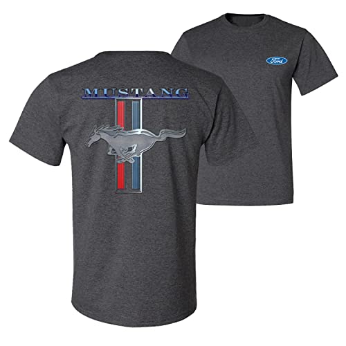 Ford Mustang Classic Pony USA Logo Emblem Cars and Trucks Front and Back Mens Graphic T-Shirt Heather Black Large