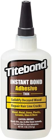 Titebond Instant Bond Thin Adhesive, 3-second Bond, Home Repair, Woodworking, Crafts, Hairline Cracks, Filling Wood Knots, 4 oz. 6202