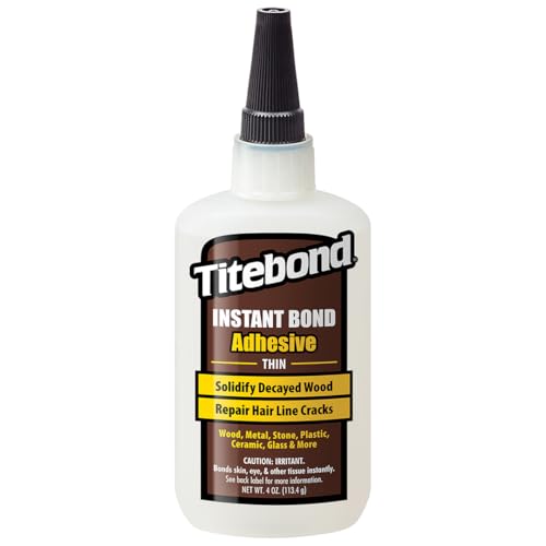 Image of Titebond Instant Bond Thin Adhesive, 3-second Bond, Home Repair, Woodworking, Crafts, Hairline Cracks, Filling Wood Knots, 4 oz. 6202