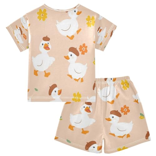 Pajama Sets Short Sleeve Cute Ducks with Berets Soft Cotton Summer Sleepwear 2 Piece PJS Size 5-14T2