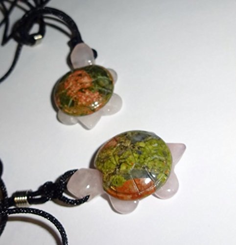 1pc Turtle with Unakite shell on Rose Quartz body Natural Carved Crystal Healing Gemstone Pendant & Necklace3