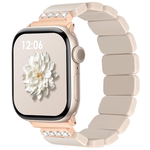 Image of V.R.HOPE Stretchy Resin Apple Watch Band for Series Ultra /10 /9 /8 /7 /SE 38mm 40mm 41mm 42mm Fashion Cute, Lightweight & Flexible, Rectangle Design with iWatch Series 6 /5 /4 /3 /2 /1(Fluorescent White-S)