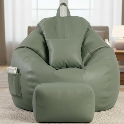 Image of KAM'S LIEU 5XL Luxury Faux Leather Bean Bag with Footrest & Cushion | Pre-Filled High-Density Polystyrene Beans | Premium Leatherette | 6 Months Warranty Color- (Sage Green, with Footrest)