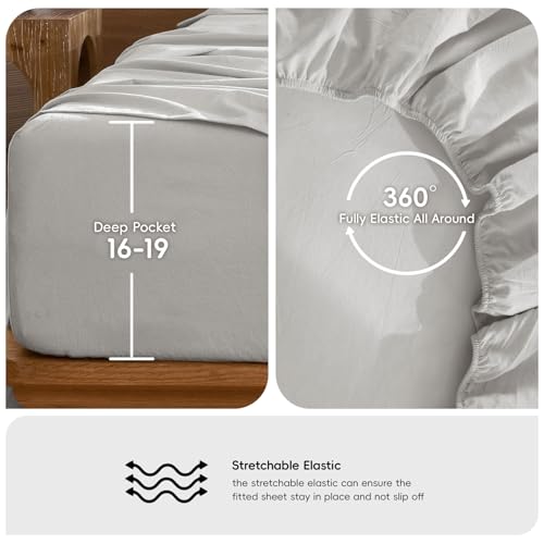 Image of MooMee Sheet Set 100% Washed Cotton Linen-Like Extra Deep Pocket King | Relaxed Linen-like Texture. Soft, Breathable & Lightweight Comfort. 15-19 inch Extra Deep Pocket with All-around Elastic