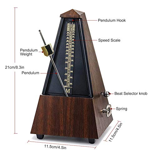 Mechanical Metronome for Piano,Antique Mechanical Metronome w/Accurate Timing and Tempo,Pyramid Design Plastic Music Timer,Metronome for Guitar/Violin or Metronome Music for Adults and Kids
