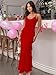 HOCILLE Women's Sexy V Neck Backless Bodycon Spaghetti Strap Elegant Ruffle Maxi Cocktail Party Dresses, X-Large, Red
