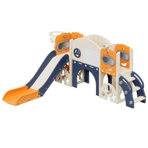 10 in 1 Multi-Functional Toddler Slide Set, Freestanding Slides with Climber, Basketball Hoop, Telescope, Tunnel, Golf Set, Ideal for Toddlers Baby 1-3 Years Old Indoor Outdoor Fun and Creativity - Image 9