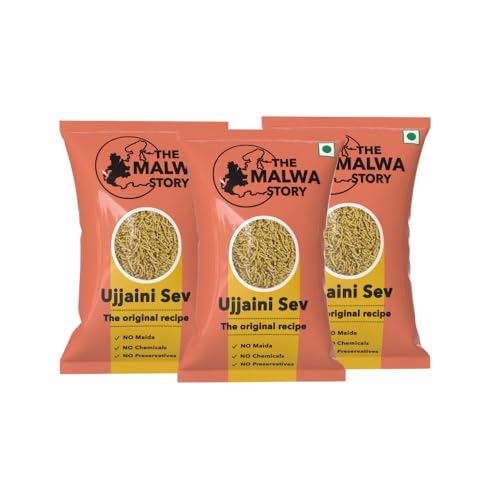 Image of The Malwa Story Original Ujjaini Sev - 200gm (Pack Of 3) | Cooked & Packed in Ujjain | Special Madhya Pradesh Authentic Sev Namkeen With No Maida | Spicy & Crunchy | For Poha & Tea Time Snacking