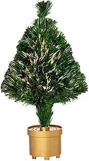 HOMCOM 2FT Prelit Artificial Christmas Tree Fiber Optic LED Light Holiday Home Xmas Decoration Table Decor with Multi-Color Lights, Green