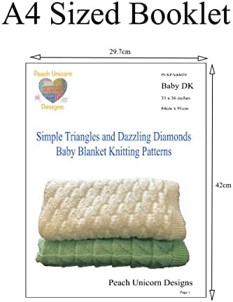 Knitting Patterns for Baby Blankets x 2, Beginner, Easy - Simple Triangles & Dazzling Diamonds, Knit and Purl Stitches Only, Double Knit DK Yarn, A4 Booklet.