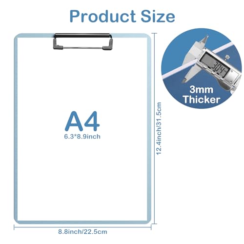 OT-NVWOZR 3 Stück Klemmbrett A4 Letter Size, Kunststoff-Klemmbrett mit Metalklemme, Plastik Clipboards Klemmbrettmappe für Büro Küche Büroangestellte Studenten Lehrer Rosa Blau Grün