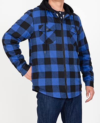 Image of ZENTHACE Men's Sherpa Lined Full Zip Hooded Plaid Shirt Jacket