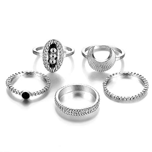 Ohulelks 5 Piezas/Juego Vintage Boho Anillo para Mujer Steampunk De Piedra De Luna Juego De Anillos De Enlace De Nudillo De Dedo Midi Regalo Plata Ohulelks 5 Piezas/Juego Vintage Boho Anillo para Mujer Steampunk De Piedra De Luna Juego De Anillos De Enlace De Nudillo De Dedo Midi Regalo Plata