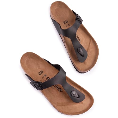 Image of Birkenstock Unisex-Adult Thong Gizeh Gold Bf R, Black Oiled Leather, 11-11.5 Women /9-9.5 Men