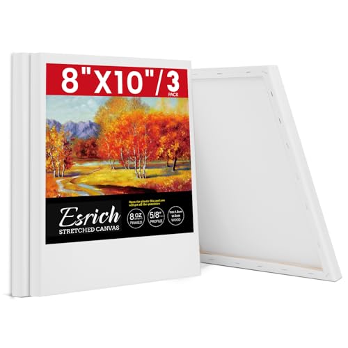 ESRICH Stretched Canvas for Painting 3 Pack 8x10 Canvas Value Pack Primed Acid-Free Cotton Blank Canvas Paint Canvases for Oil & Acrylic Paint.