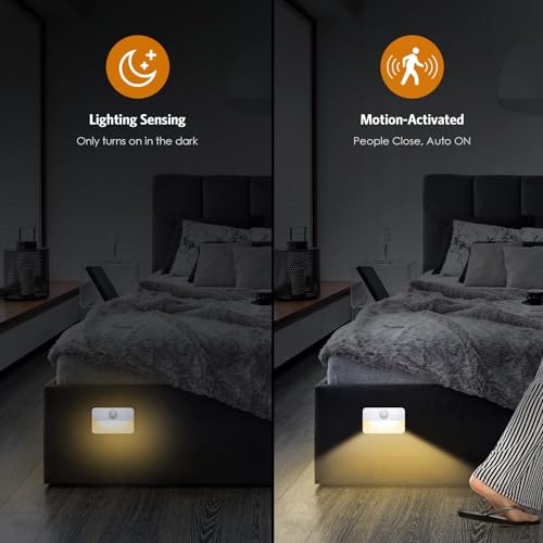 ?6 Pack?Motion Sensor Night Light, Stick-On Motion Sensor Lights Indoor, Battery Powered Under Cabinet Kitchen Lights with Adhesive Pads, Auto/On/Off for Cupboard Wardrobe Stair Kitchen Warm White