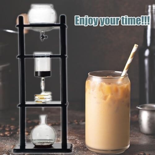 Cold Brew Coffee Maker, Drip Ice Coffee Machine, Slow Drip Technology, Glass Iced Coffee Maker with Adjustable Flow Control, Easy to Clean