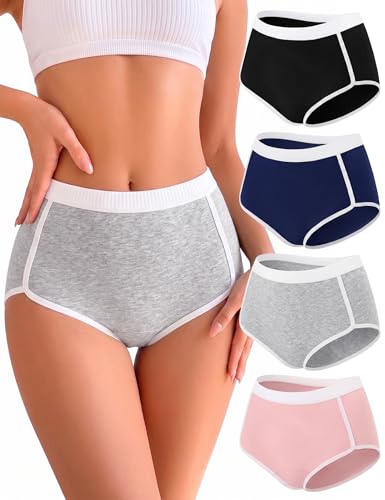 Briyat Boxershorts Damen Baumwolle Hohe Taille Baumwoll Unterwäsche Damen Hotpants Mit Bein Atmungsaktive Hipster Pantys