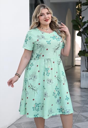 Image of Nemidor Women Plus Size Casual Dress Midi Flt Flare Pocket
