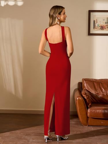 Image of HTZMO Women Elegant Summer Bodycon Maxi Dress Halter Neck Formal Wedding Guest Cocktail Party Long Dresses