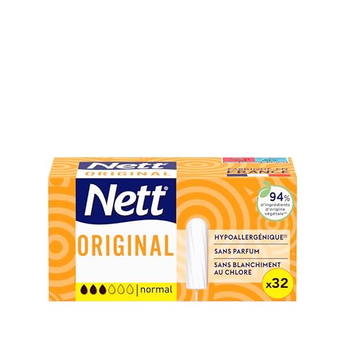 Nett – Tampons Original Normal Flux Normal Sans Applicateur (boîte de 32 pièces) – Protection hygiénique hypoallergénique et sans parfum – Tampons...