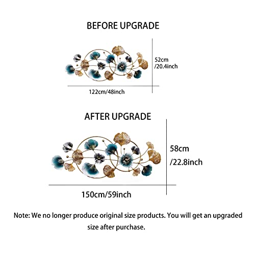 Metal Flower Wall Decor, 3D Metal Wall Art Decorations Ginkgo Biloba Leaf Decor Hanging For Living Room Bedroom Bathroom Office Home Decorations 48X20.4Inch #TOP1
