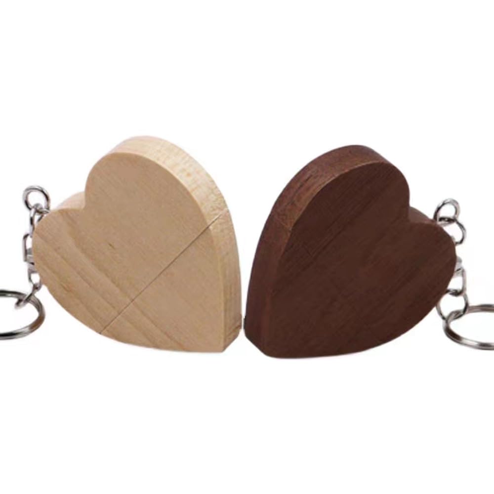 10 PZ chiavette USB 2.0 da 64GB Flash Drive memoria USB stick in legno a forma di cuore (2.0 64GB, Heart Shape-1)