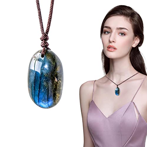 Eayoly Pendentif en Labradorite Naturelle, Collier en Labradorite Naturelle Collier en Fait à la Main Collier pendentifs en Pierre Brute, pour Hommes Femmes