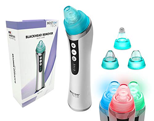 Boston Tech BE107 - Limpador de poros, removedor de pontos pretos. Limpador facial e da pele, rosto 4 cabeças intercambiáveis, 3 níveis de potência. Carregador USB.