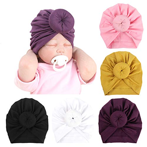 Image of DRESHOW BQUBO Turban Hat for Baby Infant Cap Hats with Bow Knot Soft Cute Nursery Beanie