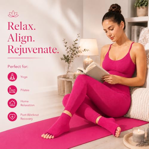 Image of Foot Alignment Orthopedic Cotton Socks for Men & Women | Five Toe Separator | Foot Pain Relief | Bunion Corrector | Plantar Fasciitis Support | Improves Posture & Flexibility | Free Size | Pink | 1 Pair