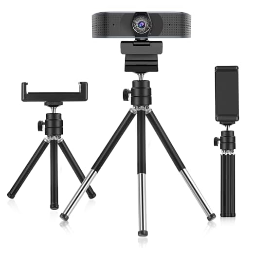 MamaWin Lightweight Mini Webcam Tripod for Smartphone, Logitech Webcam C920 C922 Small Camera Desk Tripod Mount Cell Phone Holder Table Stand (Black)
